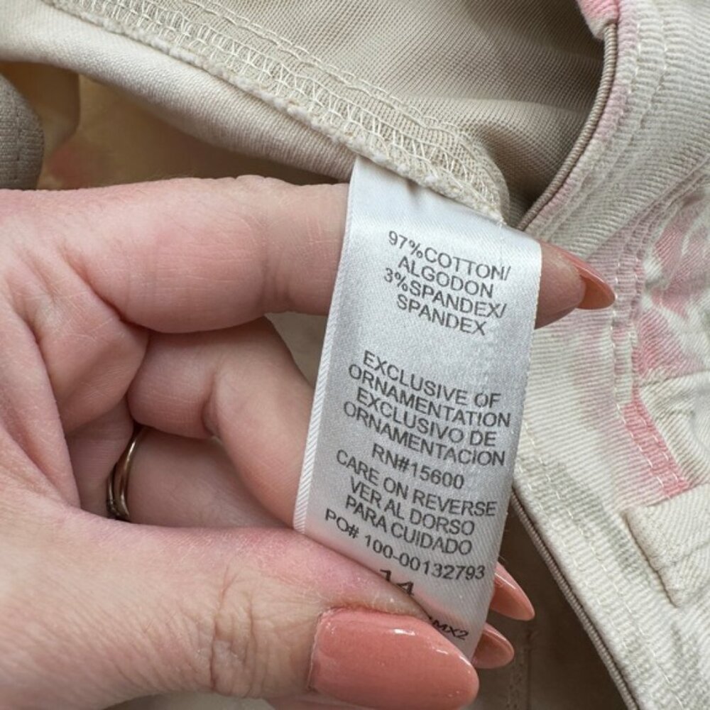 Democracy Absolution Floral Cargo Cropped Pants Pink Cream Size 14 Stretch Denim - Picture 4 of 11